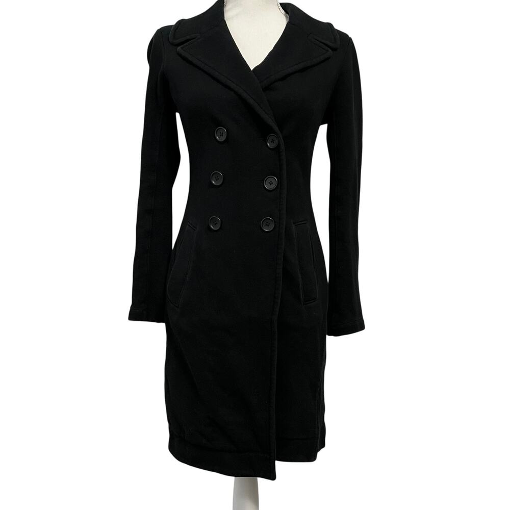 James Perse Coat Womens Small Black‎ Double Breasted Long Cotton Knit Luxury